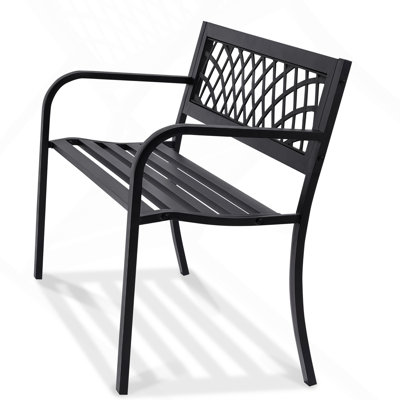 Banc d'extérieur, banc de jardin en métal de 46 pouces pour l'extérieur, banc de capacité de charge de 480 lb, banc de jardin extérieur avec dossier et accoudoirs, banc de jardin, parc, cour, porche