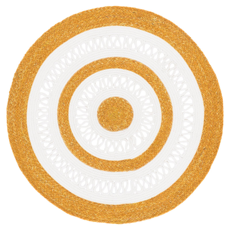 Braided Hand Woven No Pattern Indoor Rug, 3'-0" x 3'-0" Round