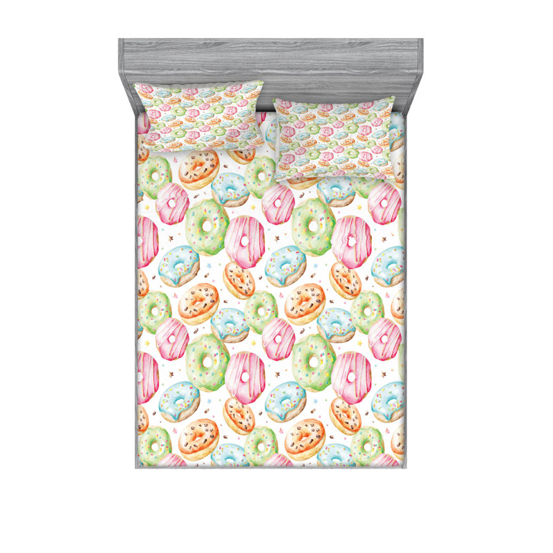 Microfiber Sheet Set, Full/Double Sheet Set with Fitted Sheet, Delicious with Doughnuts Hand