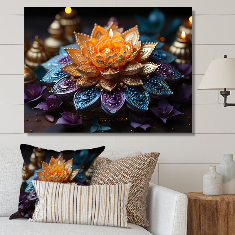 «Hinduisim Vibrant Mandala - Hindouisme», art mural, H 30 po x l 40 po x P 1,5 po, Toile tendue