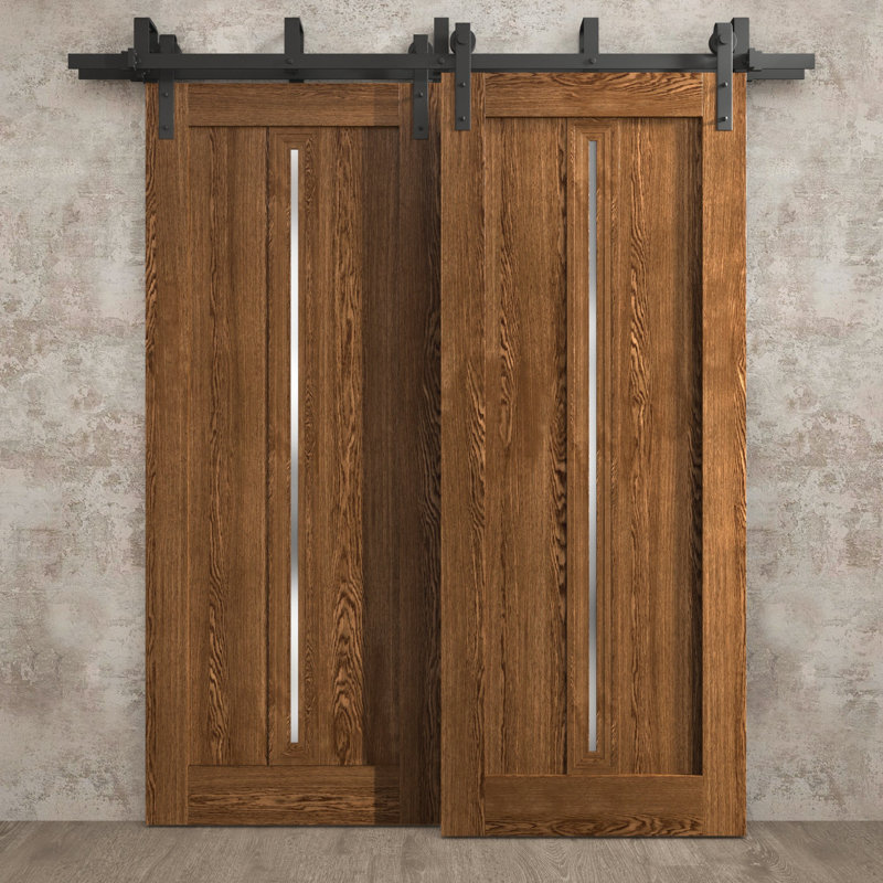 Portes coulissantes de grange coulissantes pour garde-robe | Ego 5014 | Ensemble de quincaillerie Modern Rails | Portes de garde-robe de chambre en bois massif