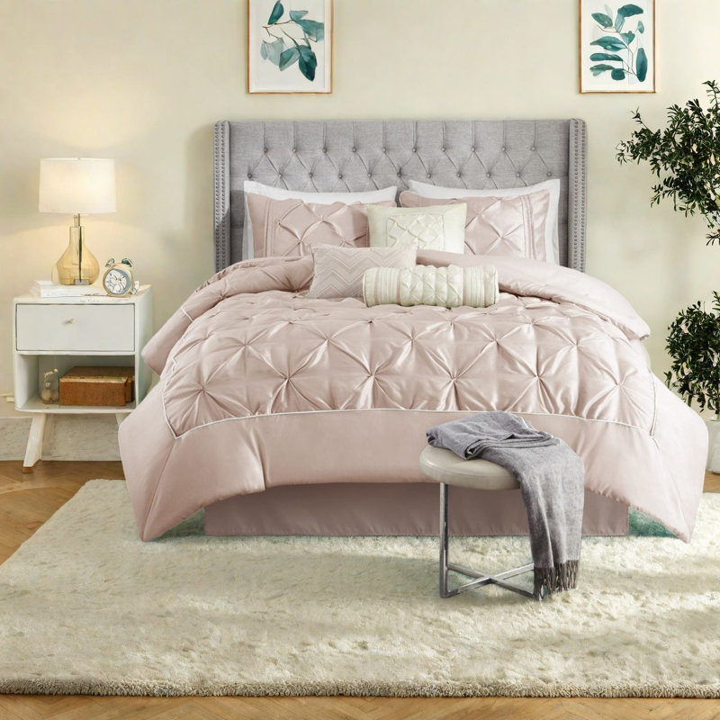 Piece Full Bedding Sets, Polyester Tufted Modern Blush Bedroom Home