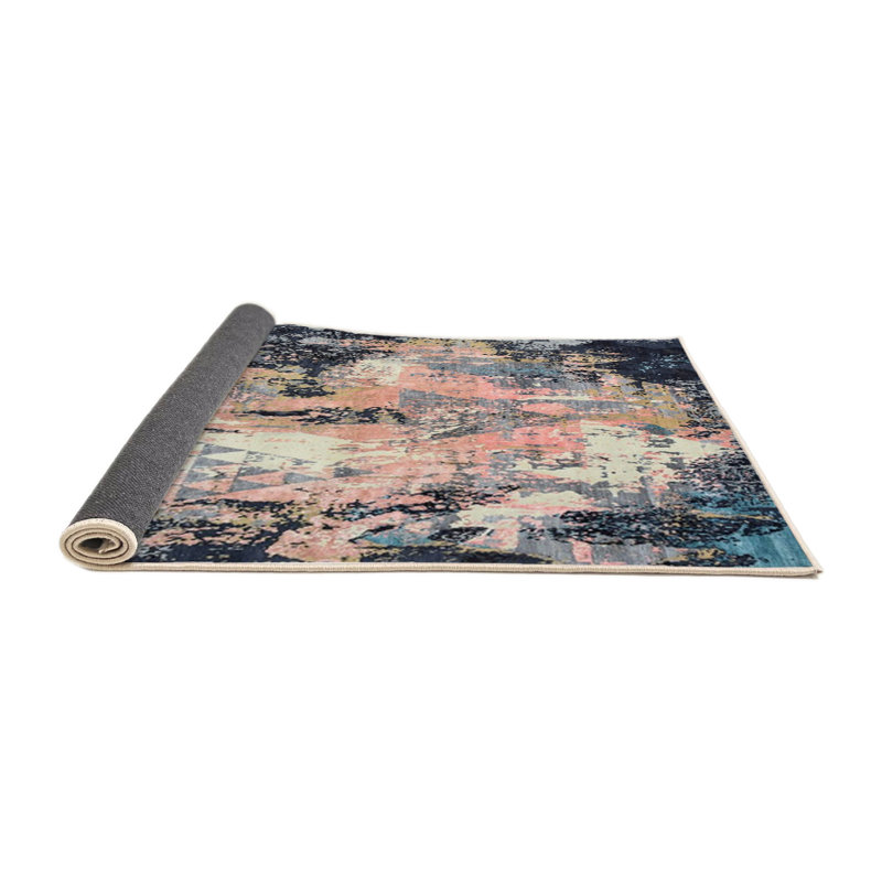 Tapis abstrait bleu / gris, Rond 3 pi