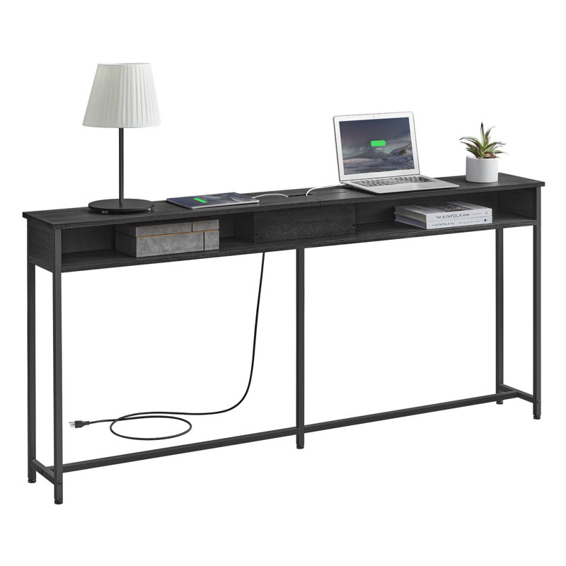 Gericho Console Table with Outlet, Black, 31.5'' H X 70.9'' W X 9.8'' D