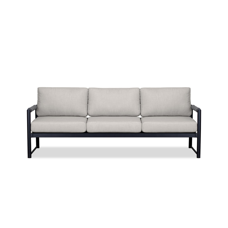 Obaida 84'' Wide Powder Coated Aluminum Patio Sofa with Cushions, Black, Cast Silver Sunbrella®