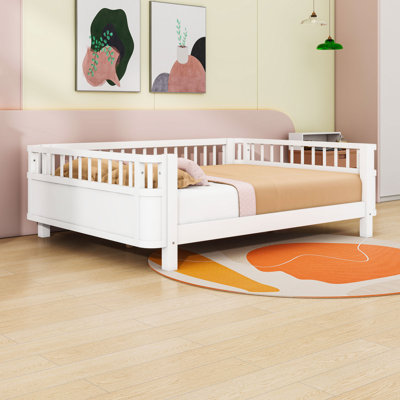 Multifunctional Wooden Platform Bed with Removable Rails