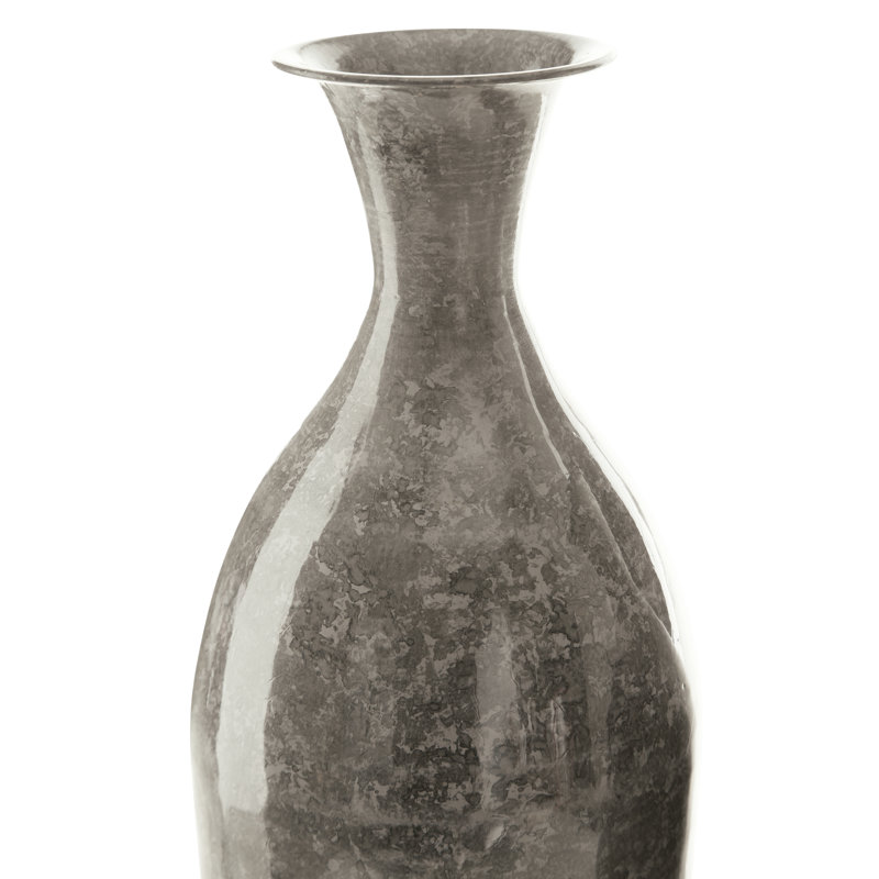 High-Gloss Gray Metal Traditional Vase, 12 Inch