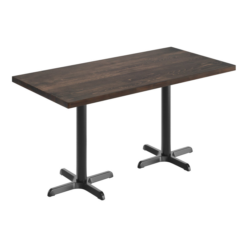 60"L x 30"W Solid Wood Commercial Tabletop with 22" x 22" Dining Height X-Bases, Dark Brown Wood, Black, 29.5"H