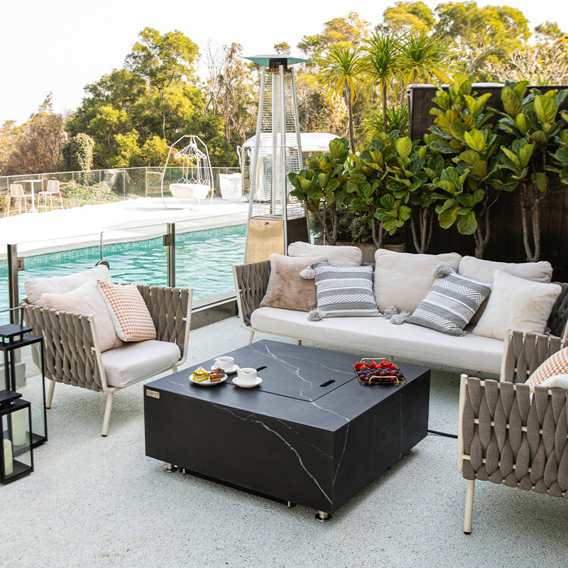Black Marble Porcelain Square Gas Fire Pit Table