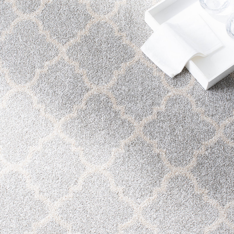 Tapis géométrique Ammundsen, Rond 5 pi, Gris clair/beige