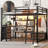 Queen Size Metal Loft Bed With Desk, Led, Storage Shelves And Comfortable Footing Led Lighting, Drawers Stable Support-1160372199