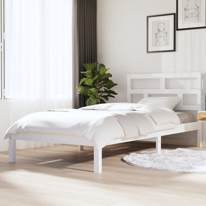 Bed Frame Solid Wood, white, European Single (90 x 200 cm)