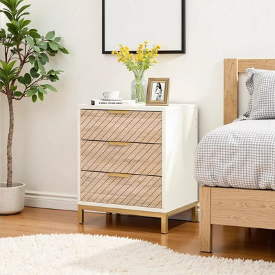 Modern Gold & Wood Versatile Storage Cabinet - Stylish Bedside End Table with Drawers for Living Room, Bedroom, Reception Room