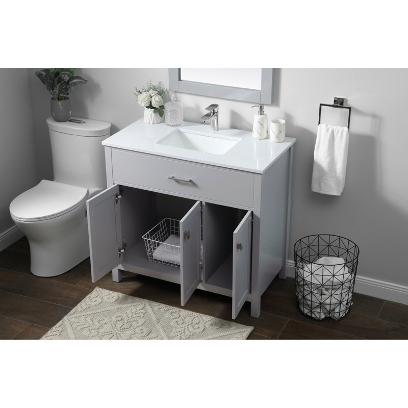 Harrison 36'' Single Bathroom Vanity with Engineered Marble Top, Gray