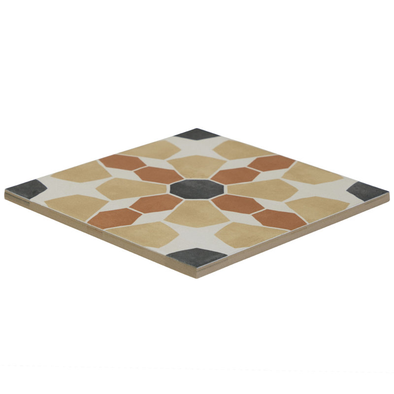8.8" x 8.8" Porcelain Patterned Wall & Floor Tile, Gold/Brown/Black