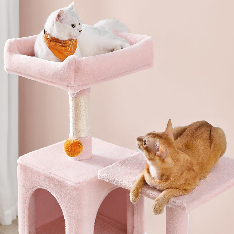 Arbre à chat à niveaux multiples 56,3 pouces, H 57 po x l 18 po x P 22 po, Rose
