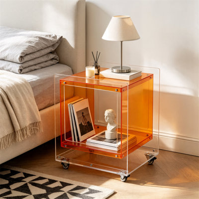 Table de chevet roulante en forme de cube acrylique pour tourne-disque, verte/orange/rouge