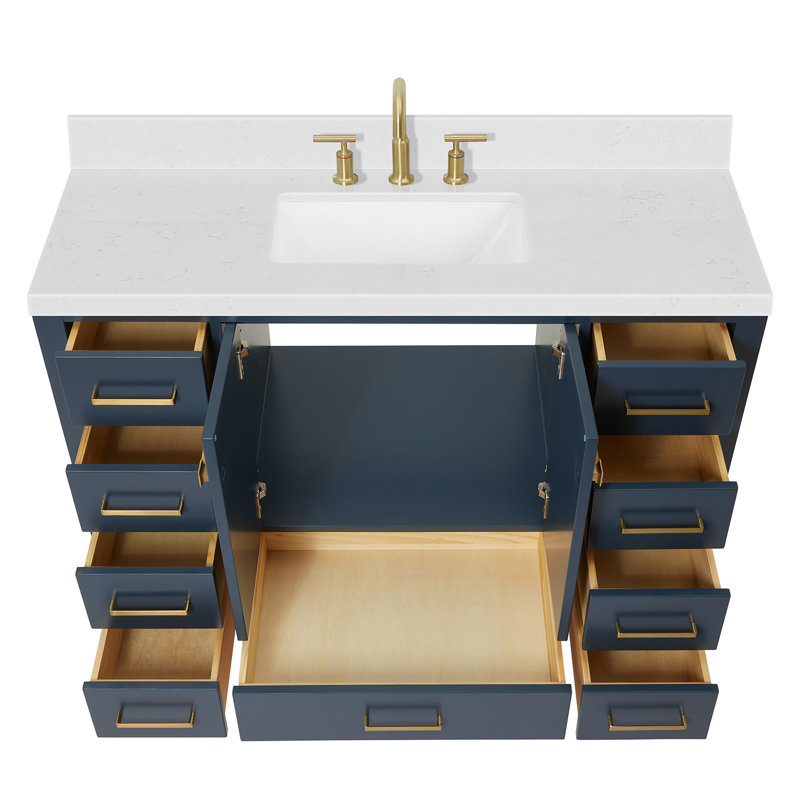 Cambridge 48.25'' Single Bathroom Vanity with Carrara Quartz Top, Midnight Blue