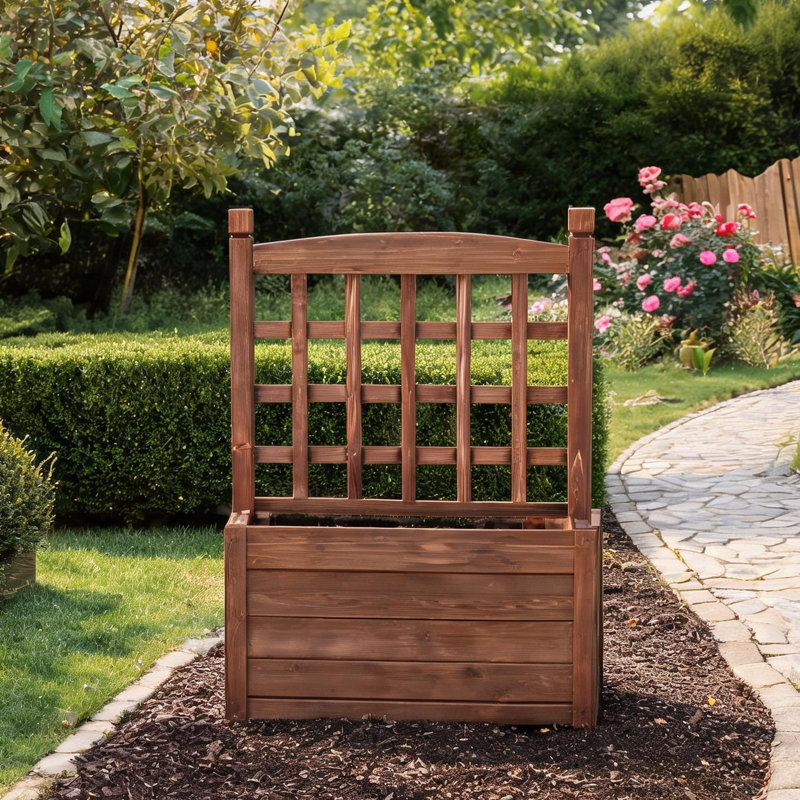 Jardinière surélevée autoportante en bois de sapin avec treillis et roulettes verrouillables pour patio ou balcon