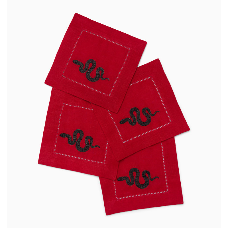 Lny2025-Snake 6 x 6 Cocktail Napkin, Red/Black