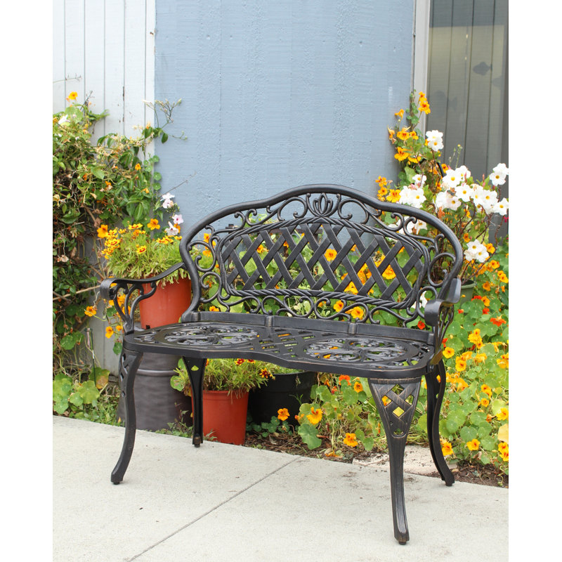 Banc de jardin en fonte d'aluminium Creedmoor, Black/Brushed Gold