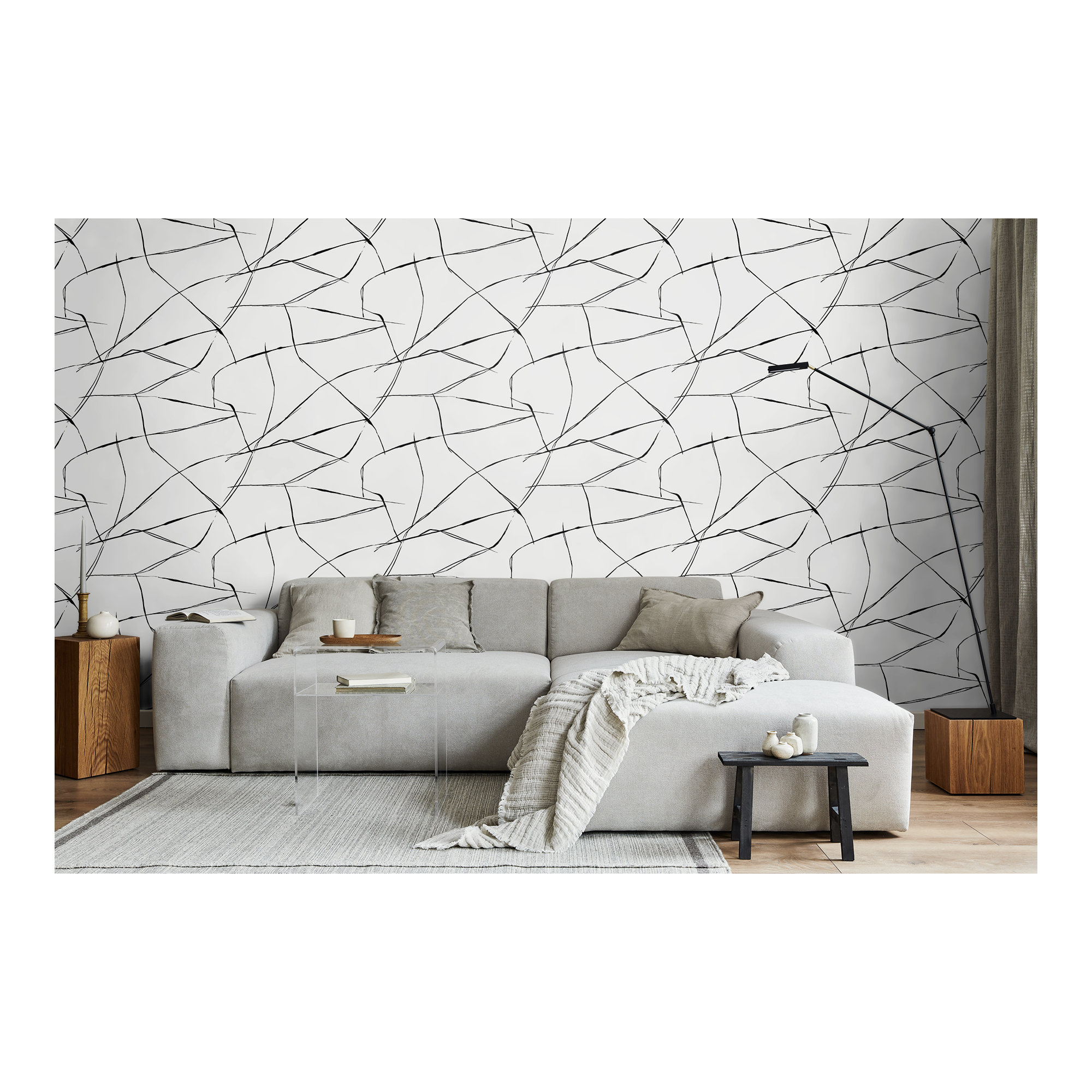 Niseko Modern Abstract Wallpaper, Metallic Ebony