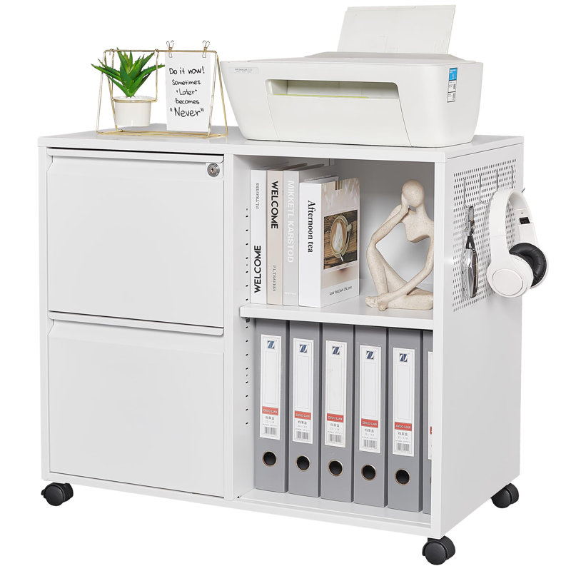 Keydy 31.5'' Wide 2 -Drawer Mobile Steel File Cabinet, White