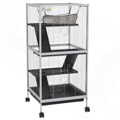 Cage en métal pour petits animaux, grande cage de furet, cage Chinchilla, cage à sucre, avec hamac et 4 niveaux, plateau amovible, blanc