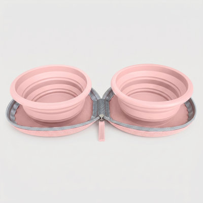 2-in-1 Leakproof Double Silicone Collapsible Dog Bowls for Travel, Camping, Hiking, Portable Cat & Dog Feeding Supplies, Pink