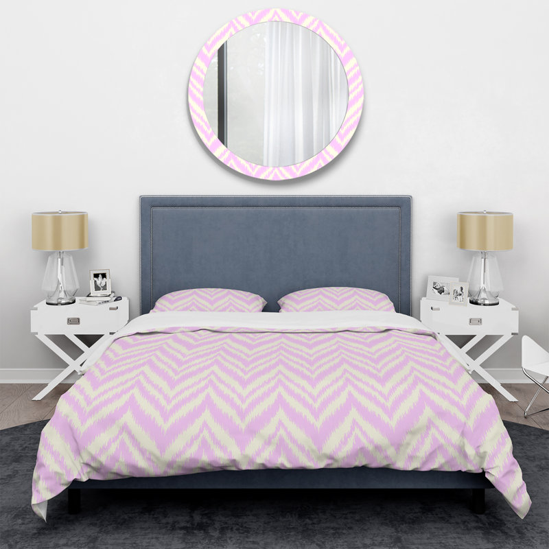 Chevron rose en zigzag - ensemble de housse de couette abstrait - microfibre de polyester, Housse simple et 1 taie décorative