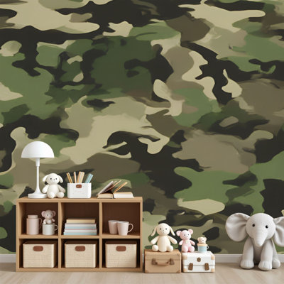 Papier peint adhésif auto-adhésif militaire noir, brun, crème, vert, H 69 po x l 96 po, papier peint amovible, pour chambre, bureau