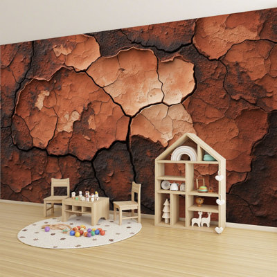 Peel and Stick Wallpaper Abstract Earthy Tones Cracked Soil Texture Wall Murals 100"H x 144"W Removable PVC Wall Paper Self-Adhesive Wall Decor for Bedroom Living Room Home Office
