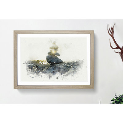 Rock Cairns with Sunlight in Abstract - Picture Frame Graphic Art Print