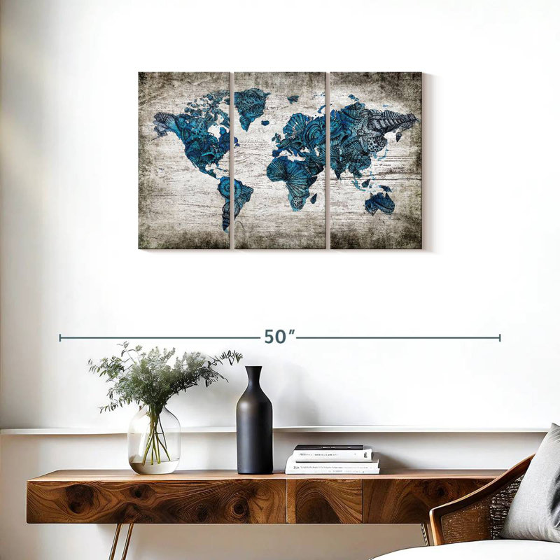 Aliaz Rustic Nautical World Map, 20" H x 33" W