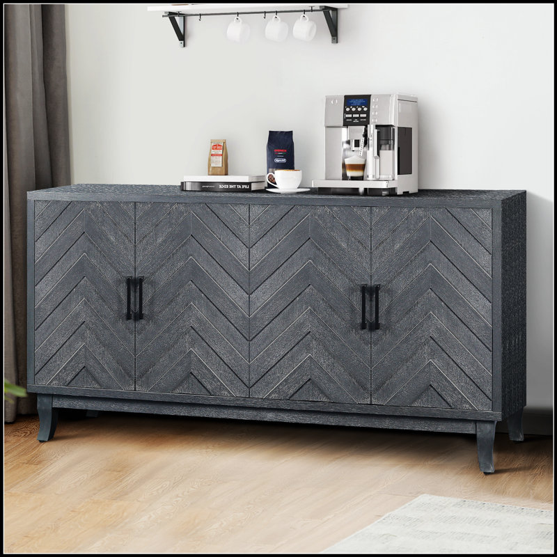 Buffet plus fort de style rétro, rangement décoratif laqué avec 4 portes, buffet épais pour le vestibule et le salon
