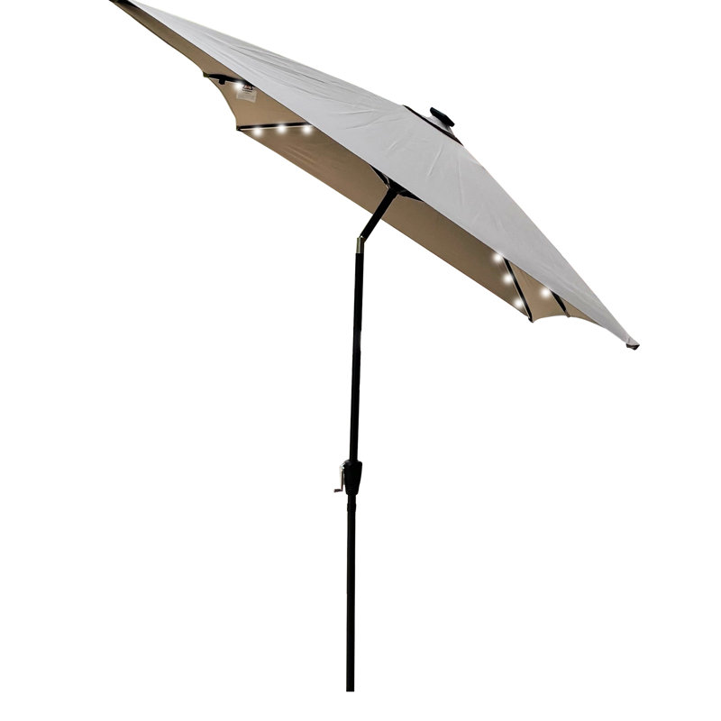 Parasol de patio rectangulaire 10 pi x 6,5 pi Lumières à énergie solaire. Auvent imperméable. Système de manivelle. Bouton-poussoir inclinable. 26. Mât noir. Gris moyen Amusement de jardin à DEL -. Lumières durables. &
