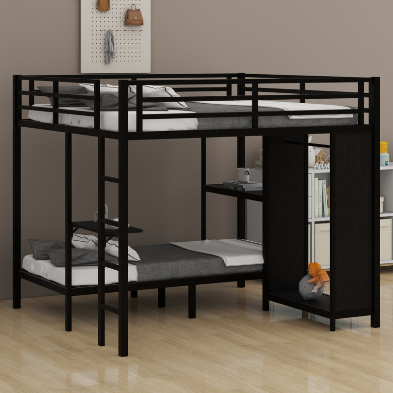 Structure de lit superposé avec garde-robe intégrée et bureau pliable
