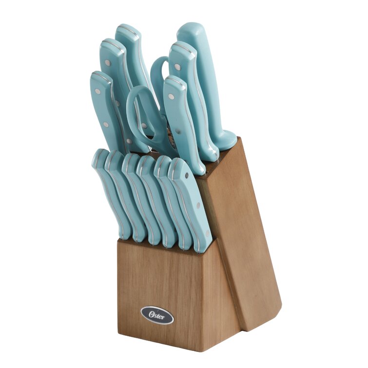 Oster Evansville 14 Piece Cutlery Set Stainless Steel with Turquoise