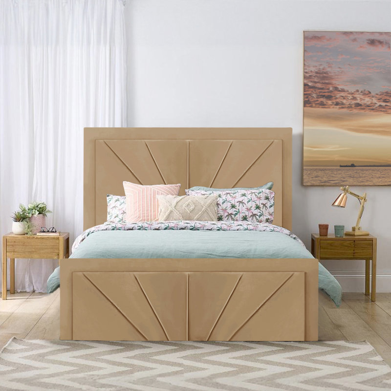 Upholstered Ottoman Storage Bed, Beige, Super King (6')