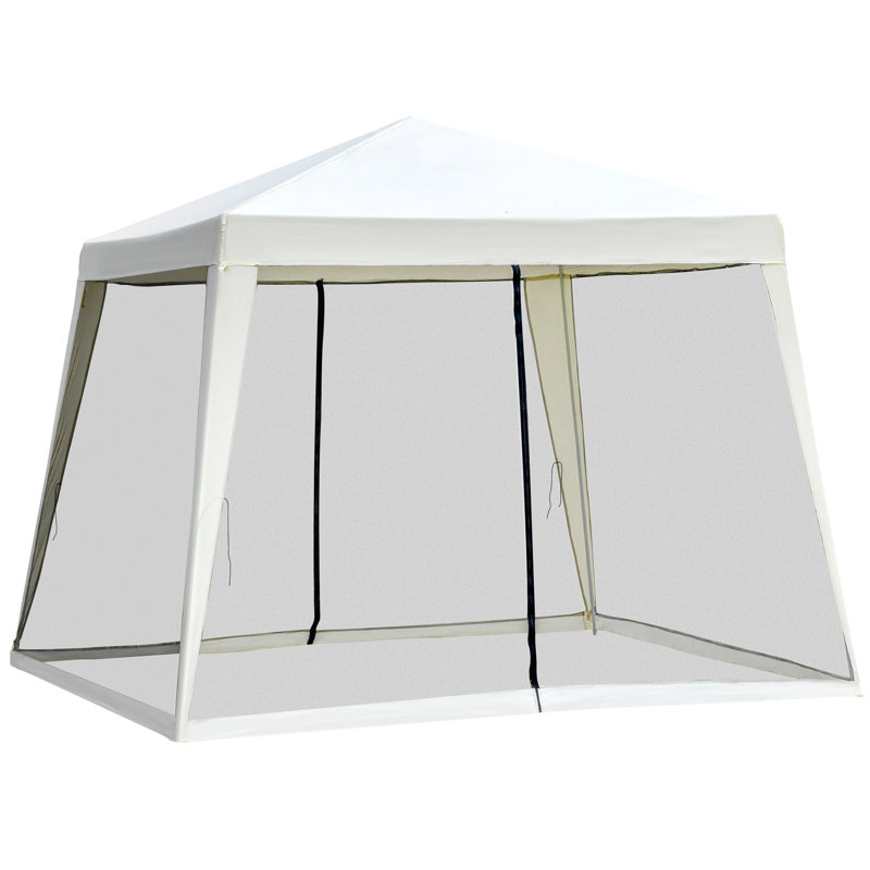 Outsunny Outdoor Canopy Tent, Slant Leg Sun Shelter With Mesh Sidewalls, Patio Tents For Parties, Cream White