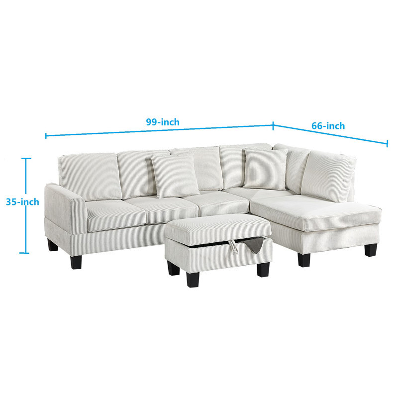Ensemble modulaire 3 pièces avec repose-pieds, Velours côtelé beige