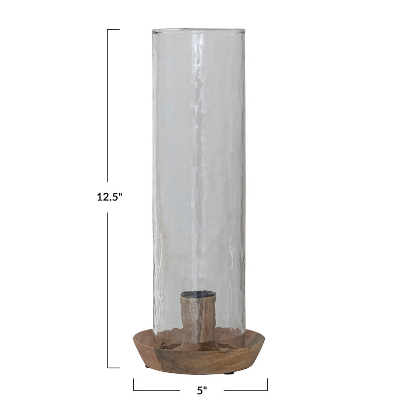 Porte-chandelle en bois de manguier avec ouragan en verre