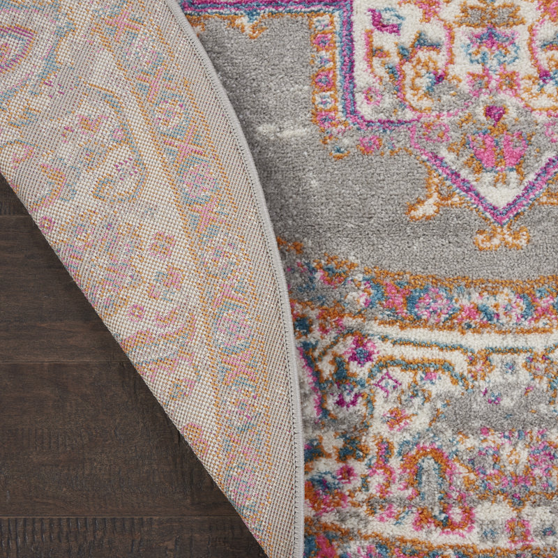 Tapis oriental gris et rose Abbate, Rond 4 pi