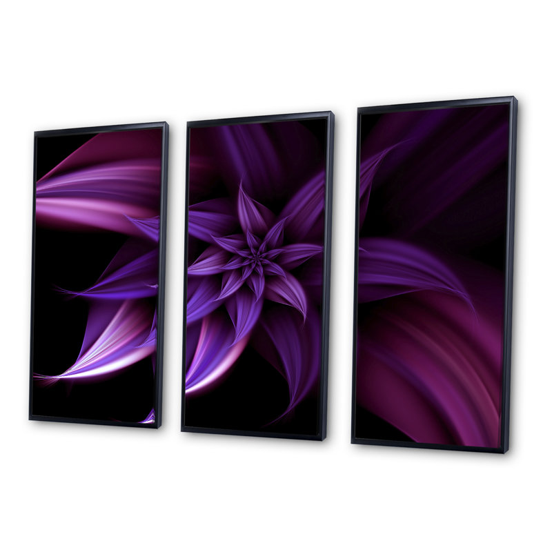" Fractal Flower Purple " 3 - Pieces, Black, 28" H x 36" W