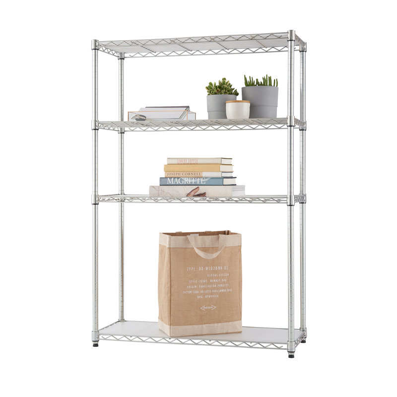 Étagère grillagée en acier à 4 niveaux TRINITY EcoStorage NSF (l 36 po x P 14 po), Chrome
