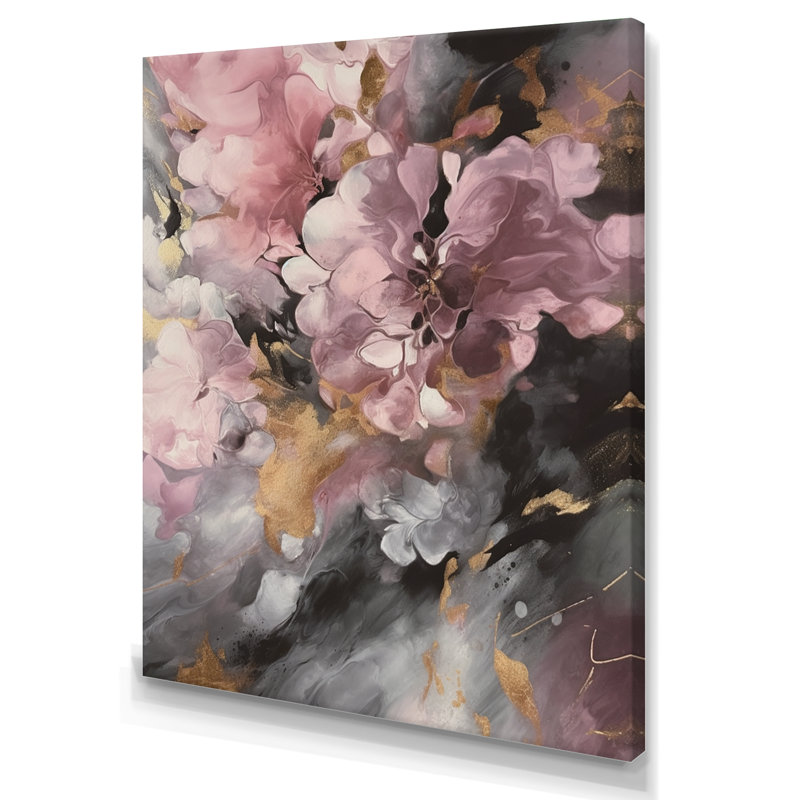 Hortensias roses - imprimé, H 40 po x l 30 po x P 1,5 po, Toile tendue