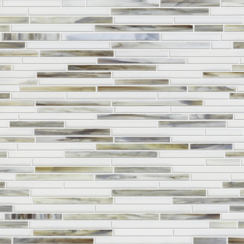 Carrelage mural mosaïque en verre 12 po x 12 po Silver Weave, Blanc / brun clair / gris