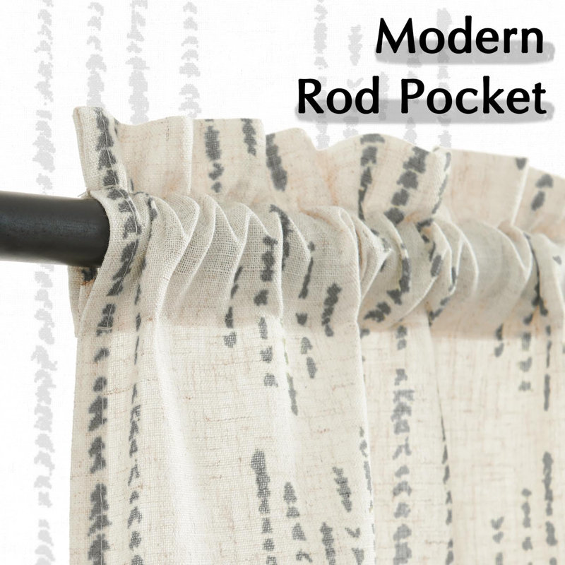 Rideaux de cuisine bohème avec passe-tringle, Gris, L 52 po x L 24 po