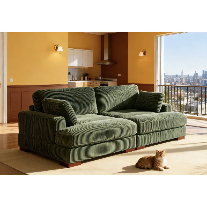 Mordecai 89'' Corduroy Sleeper Sofa, Hunter Green