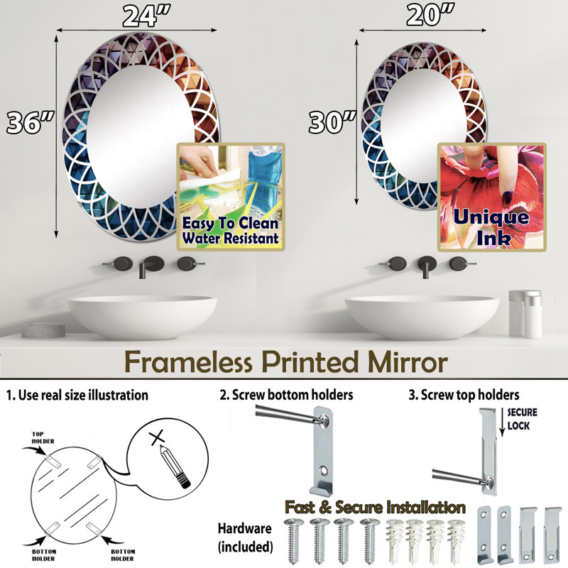 Filius - Miroir mural moderne ovale, 36 po x 24 po